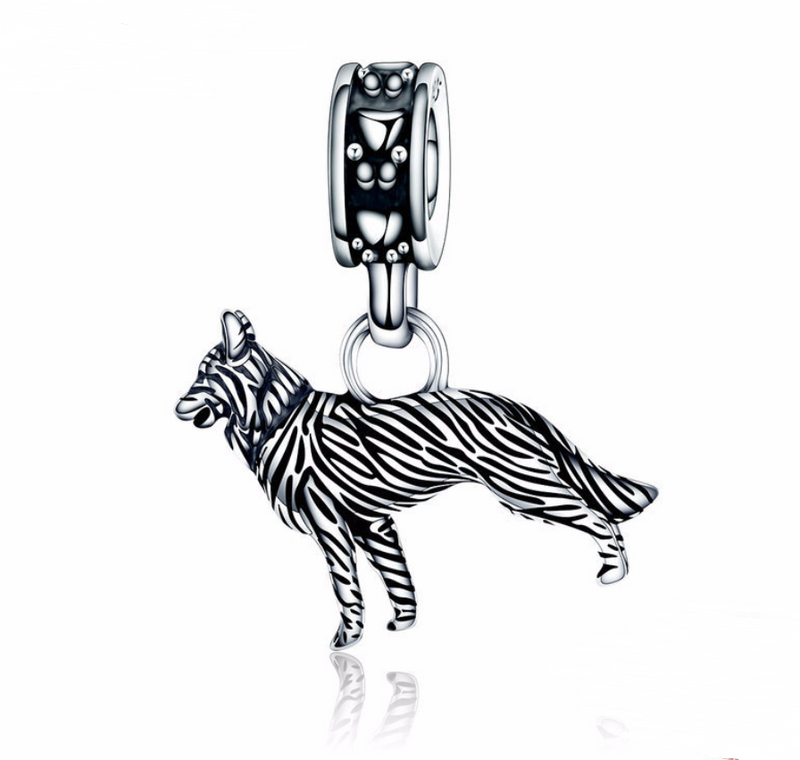 S925 Silver 3D Loyal Shepherd Dog Pendant Charm