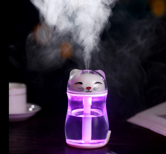 Lucky Cat Humidifier with Crystal Colorful Night Light