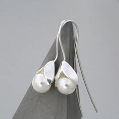 S925 Silver Long Pearl Drop Earrings