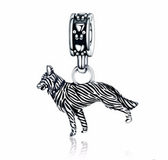 S925 Silver 3D Loyal Shepherd Dog Pendant Charm