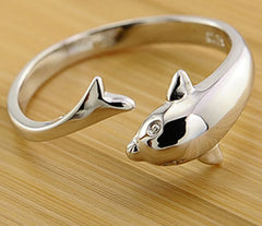Dolphin Ring, Adjustable Open Ring Design