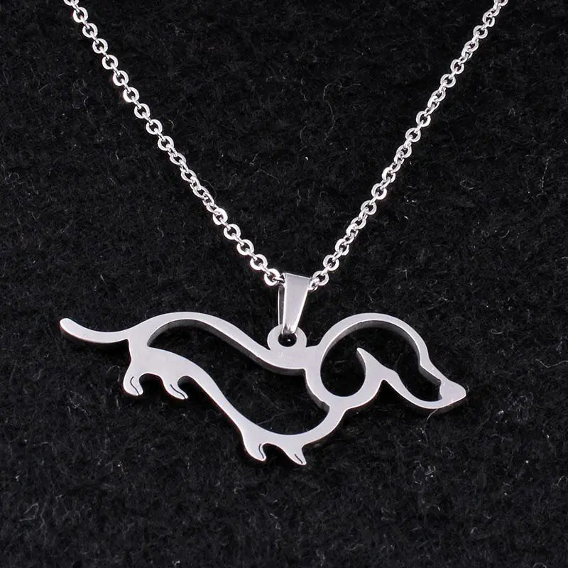 Cute Stainless Steel Dachshund Dog Pendant Necklace