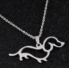 Cute Stainless Steel Dachshund Dog Pendant Necklace
