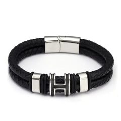 Retro Stainless Steel Ring & Leather Charm Bracelet