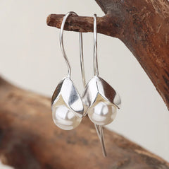 S925 Silver Long Pearl Drop Earrings