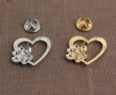 Heart Paw Hollow Brooch - Dog Paw Love Pin