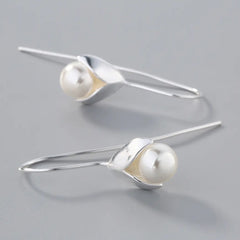 S925 Silver Long Pearl Drop Earrings