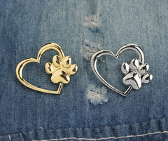 Heart Paw Hollow Brooch - Dog Paw Love Pin