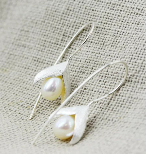 S925 Silver Long Pearl Drop Earrings
