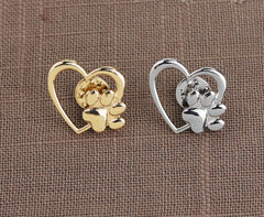 Heart Paw Hollow Brooch - Dog Paw Love Pin