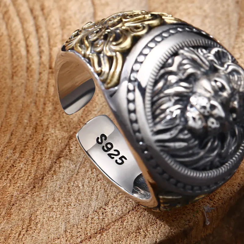 Vintage Distressed 925 Sterling Silver Lion Ring